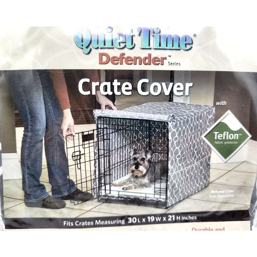 Quiet Time Defender Dog Crate Cover Teflon Gray White Geometric 30x19x21 NEW